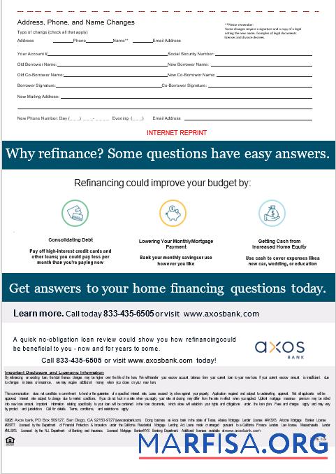 Printable USA Axos Bank mortgage statement in Word and PDF formats, 3 pages 3 real example